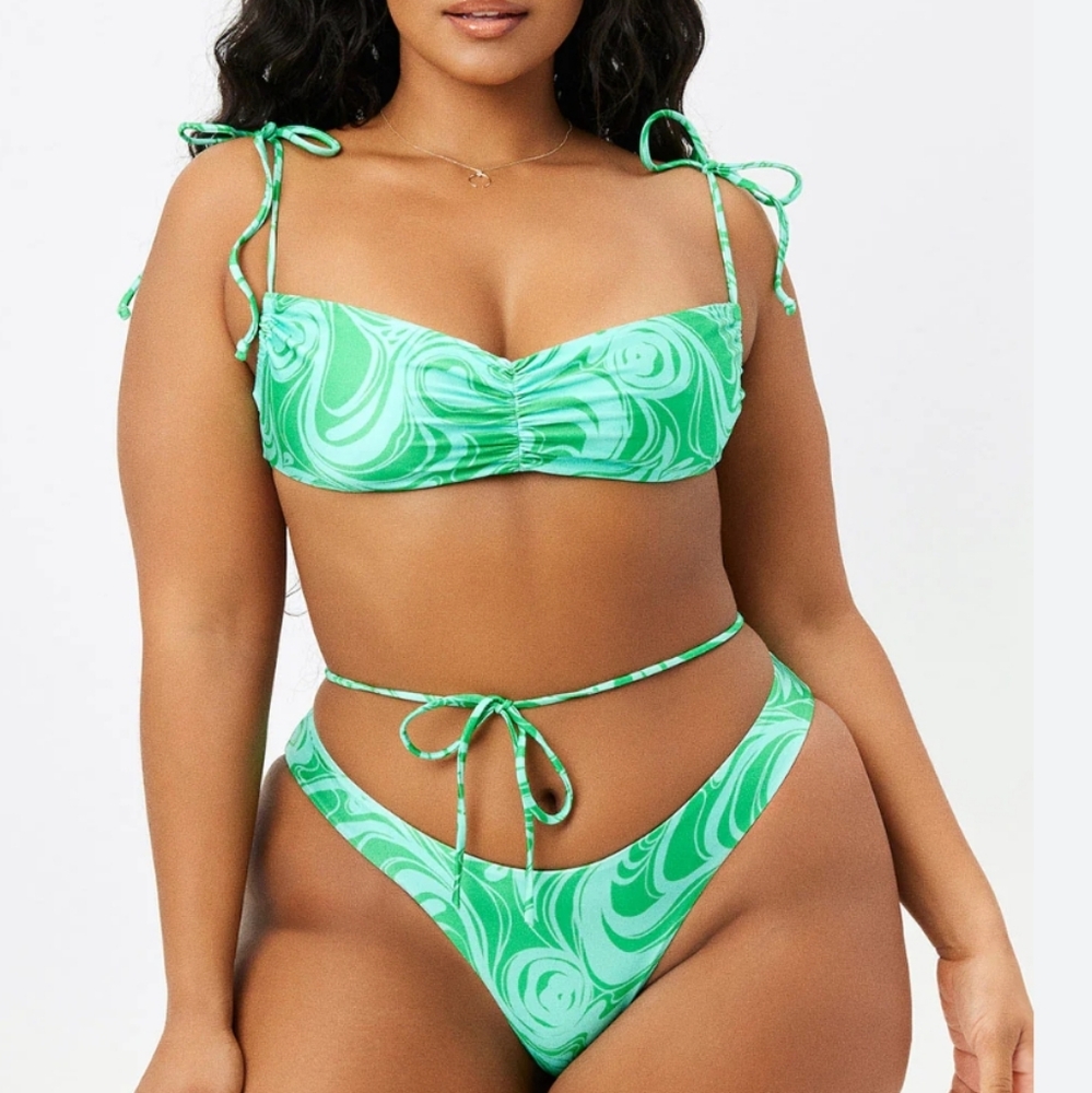 Frankie's Bikinis Naomi Foxy Satin Cheeky Green Camouflage Two Piece - Picture 11 of 15
